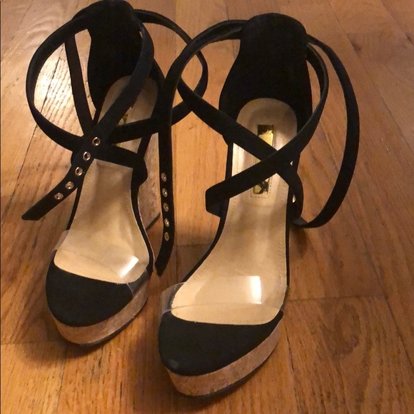 NWOT Liliana Black Suede Platform Wedge Heels - Picture 5 of 8